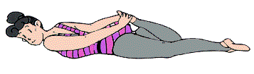 うつ伏せで片足を曲げ、両手で足先を持つ姿勢のイラスト